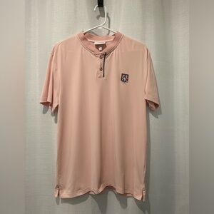Uomosport Men‘s Henley Polo Short Sleeve Shirt In Pink In Size Large